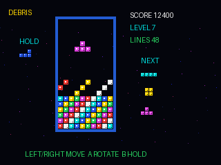 Debris puzzle gameplay with colorful falling blocks